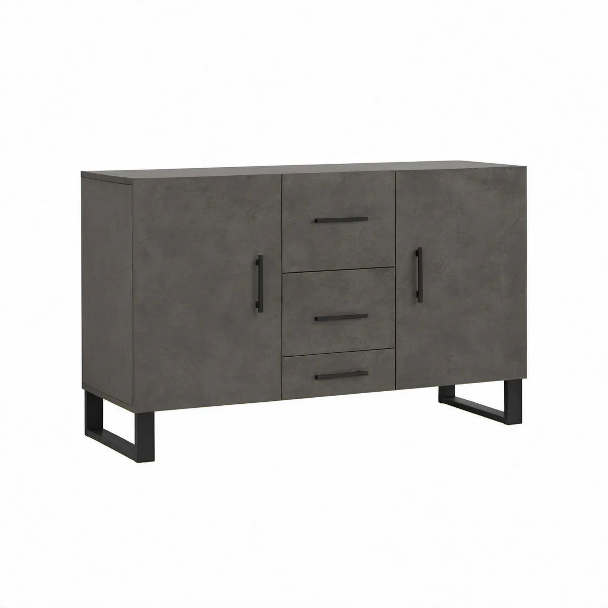 Příborník v dekoru antracitového betonu, 120 × 40 × 80 cm, 3 zásuvky a 2 dvířka