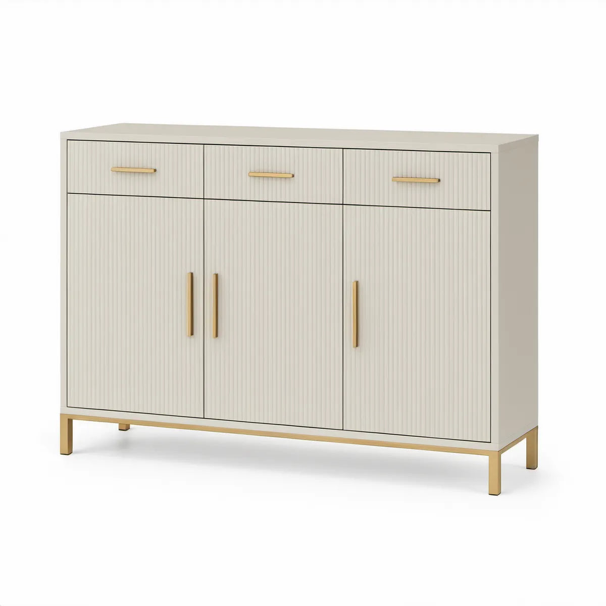 Krémová úložná skříňka se 3 dvířky a 3 zásuvkami, MDF, 120 × 40 × 90 cm
