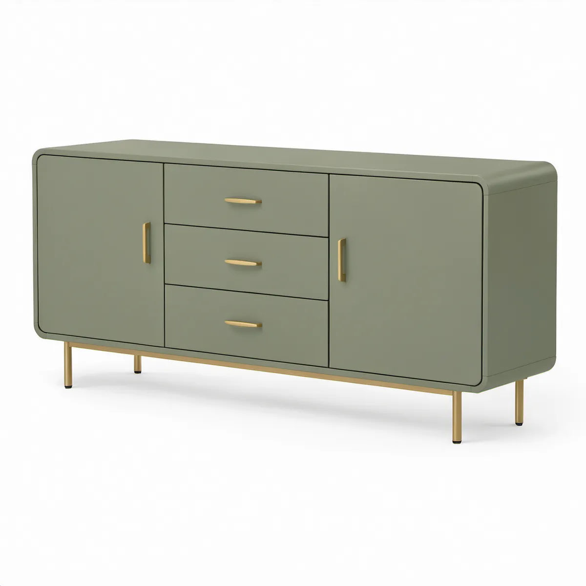 Zelený MDF příborník se 2 dvířky a 3 zásuvkami, 160 × 45 × 85 cm