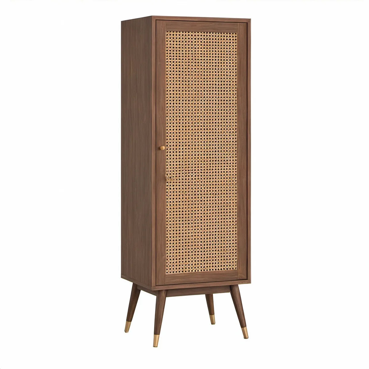 Vysoký příborník z MDF s ratanovým výpletem, ořechově hnědý, 60 × 40 × 180 cm