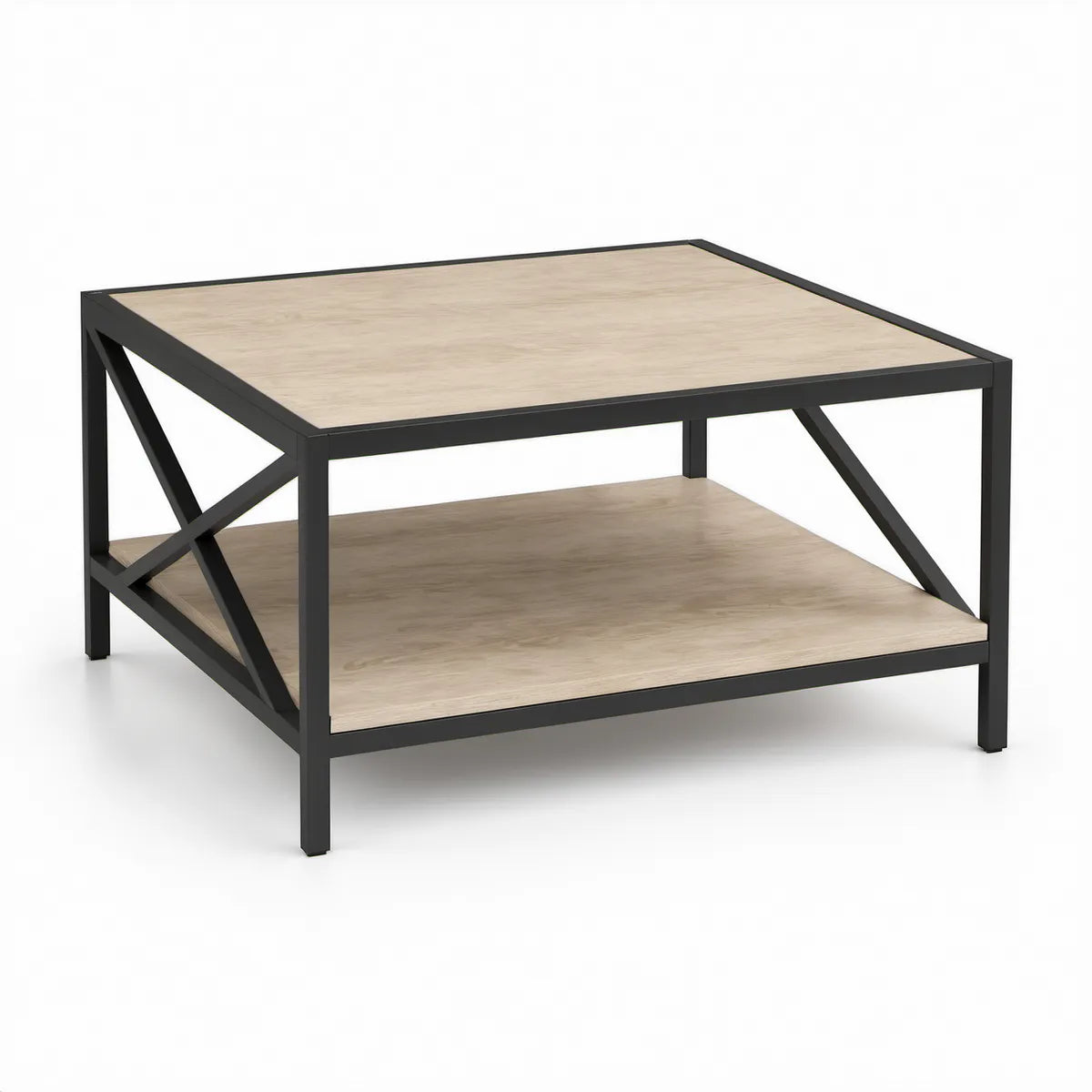 Čtvercový konferenční stolek s policí 80 × 80 × 45 cm, černý/dubový
